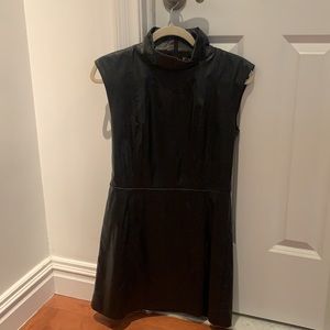 Vegan leather sleeveless mock neck dress